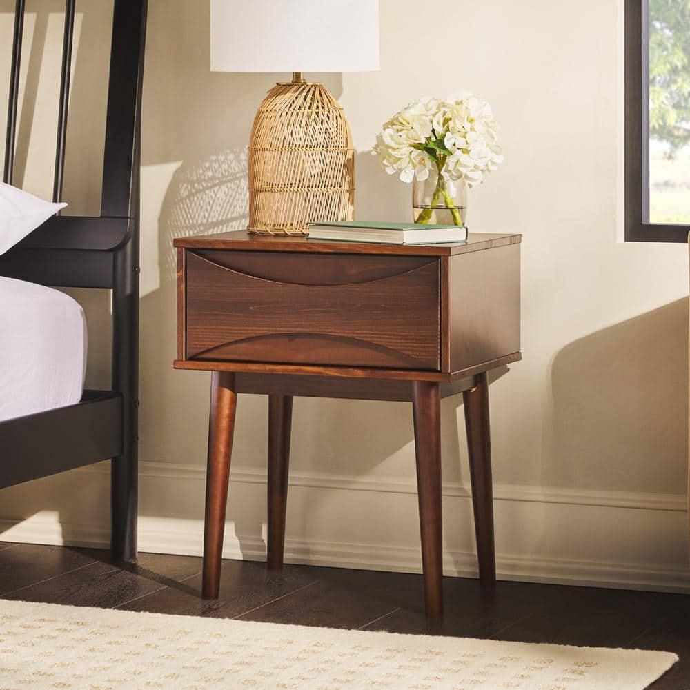 George Oliver Mid-Century Modern 1-Drawer Solid Wood Nightstand – Walnut