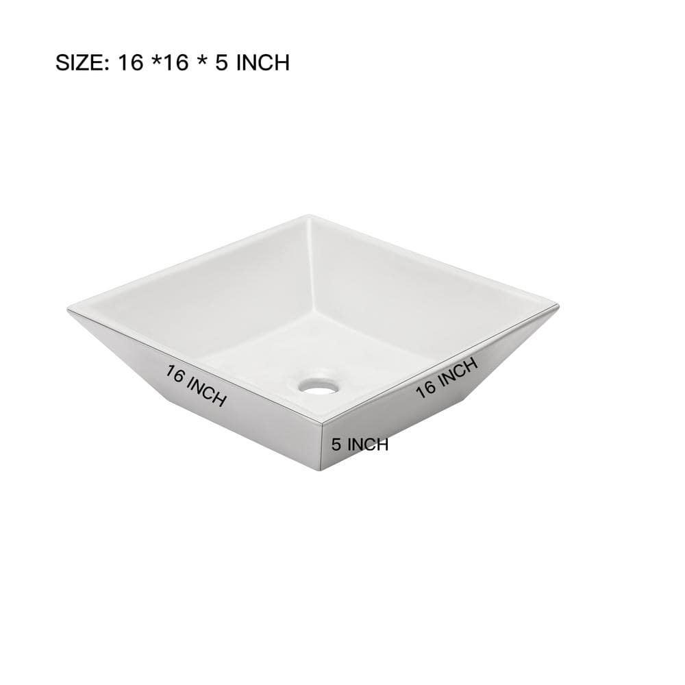 Logmey 16" L x 16" W White Ceramic Vessel Sink Square Above Counter Bathroom Sink Bathroom Vessel Sink LMP18002-1