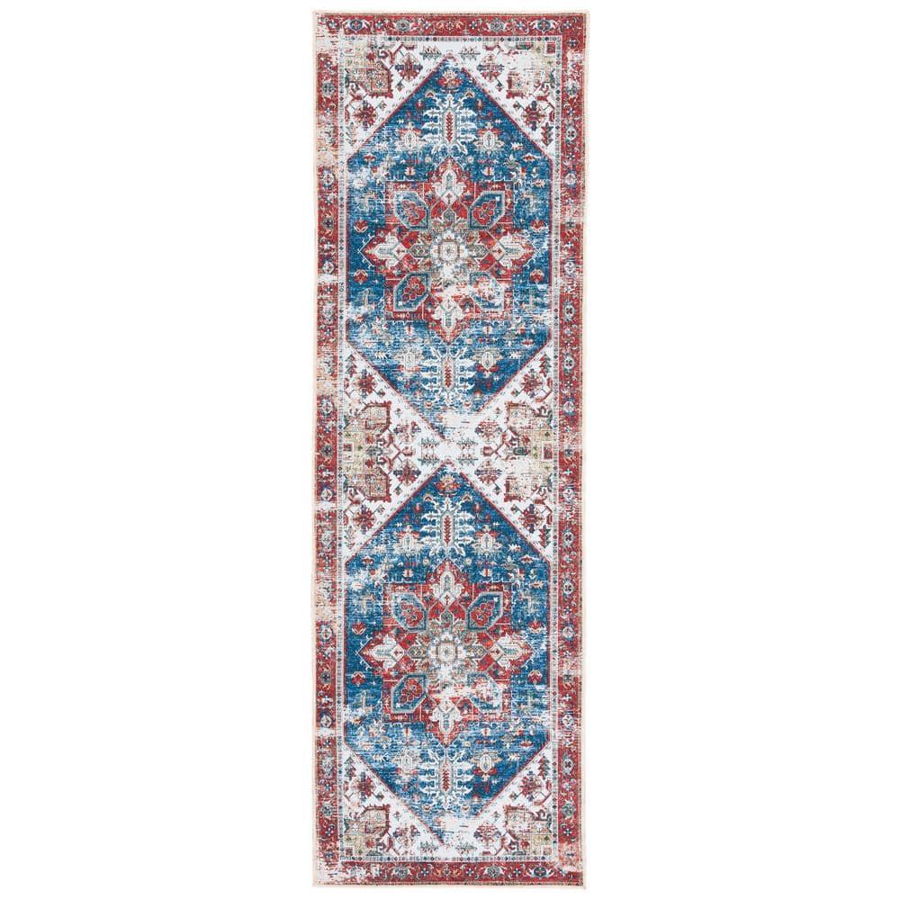 Tucson Vintage Persian TSN102 Power Loomed Machine Washable Skid-Resistant Indoor Runner Rug - Blue/Red - 2'6"x8' - Safavieh