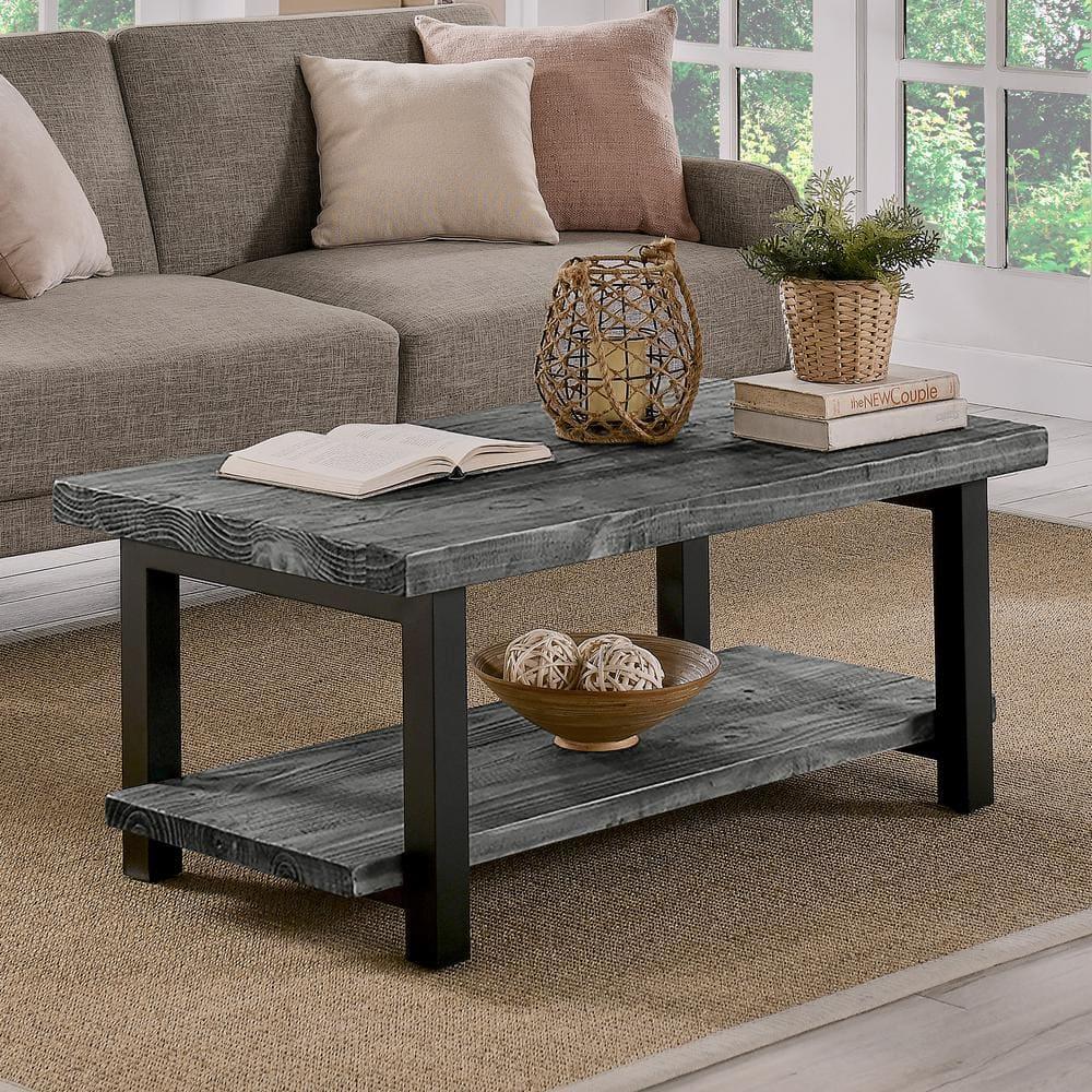 42" Pomona Metal and Reclaimed Wood Coffee Table Slate Gray - Alaterre Furniture