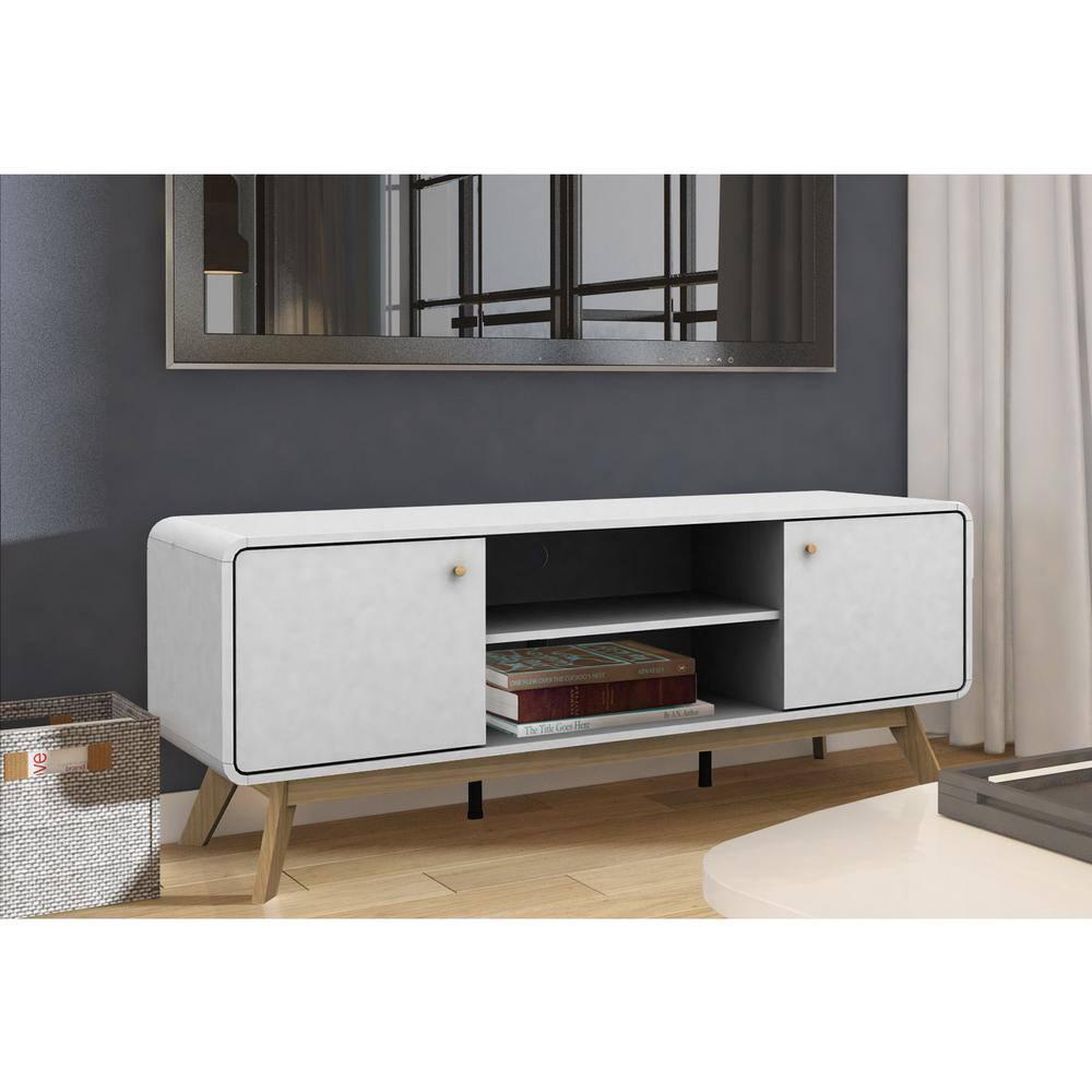 Ren Home Leva Scandinavian 2 Door Rounded TV Stand, White