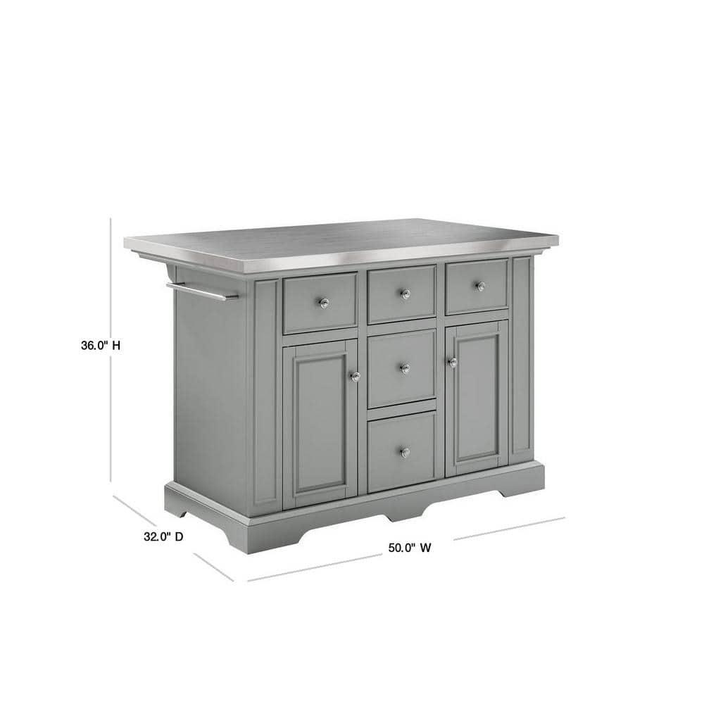 Julia Stainless Steel Top Kitchen Island Gray - Crosley: Towel Bar, Spice Rack, 5 Drawers, 2 Cabinets