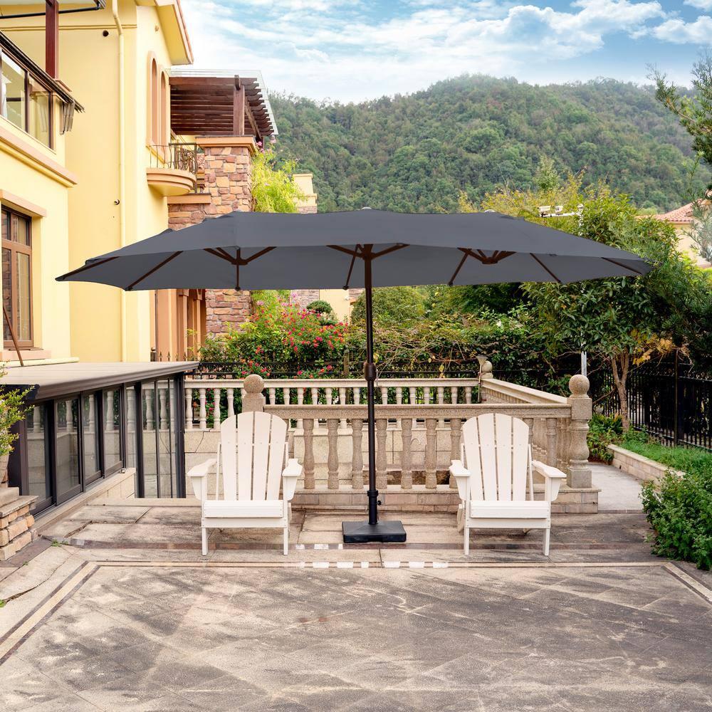 WestinTrends 15 x 9 Ft Double Sided Outdoor Twin Patio Market Table Umbrella, Gray