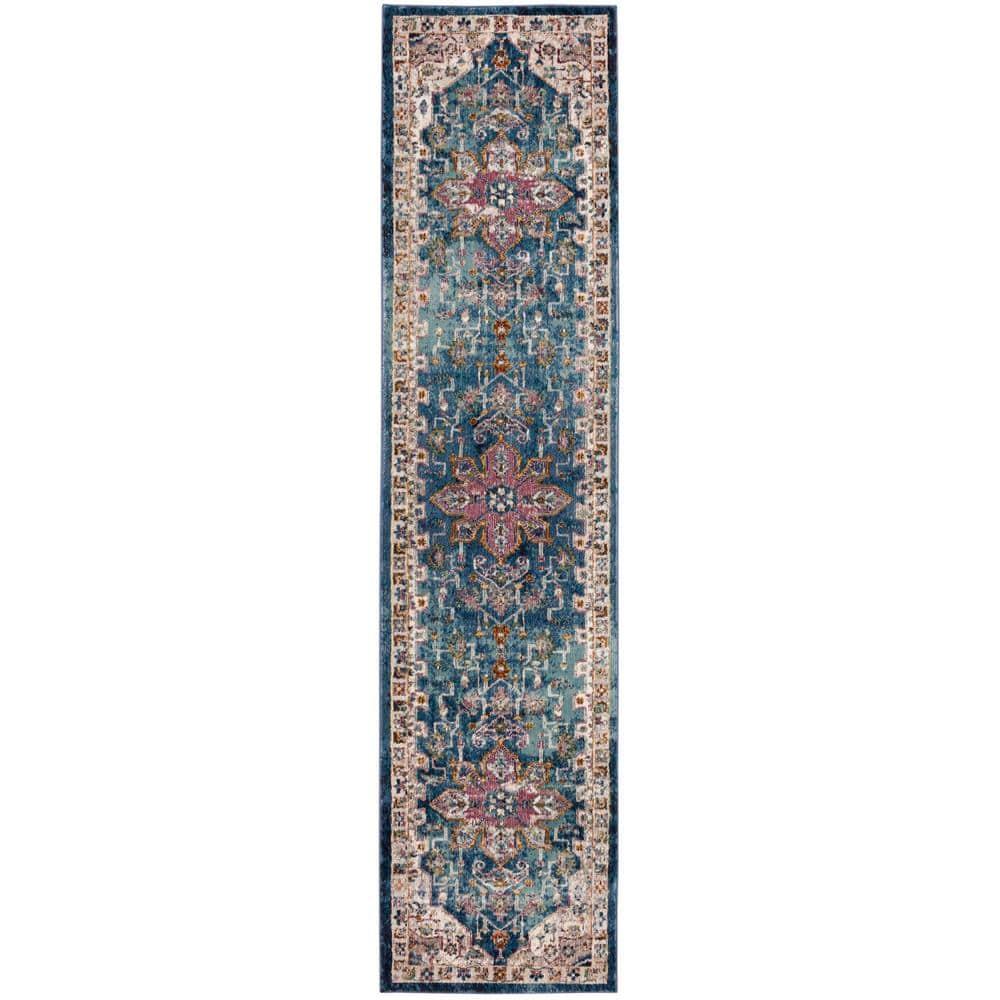 Aria ARA160 Power Loomed Runner Rug - Blue/Creme - 2'x6' - Safavieh.