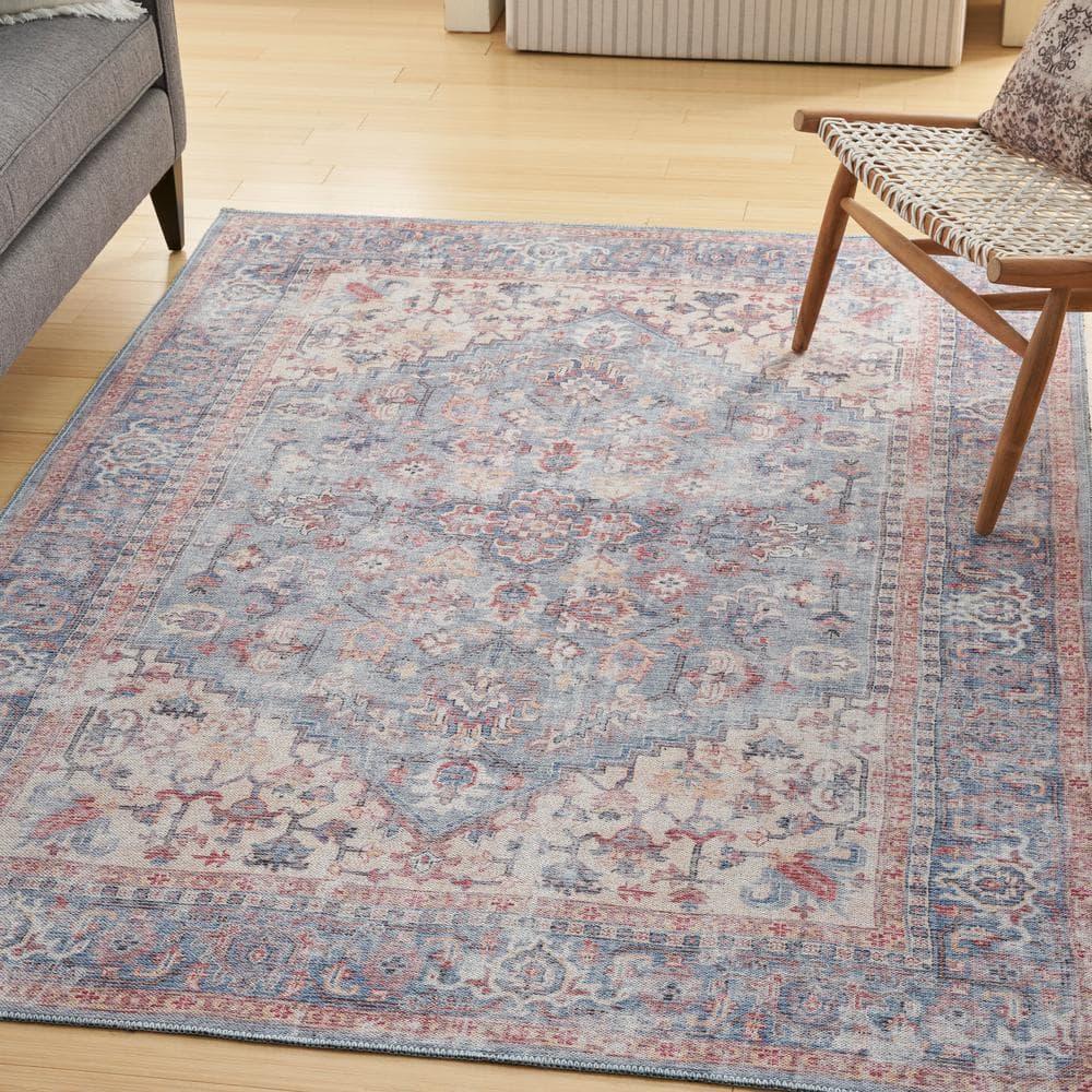 Machine Washable Oriental Blue/Red Area Rug