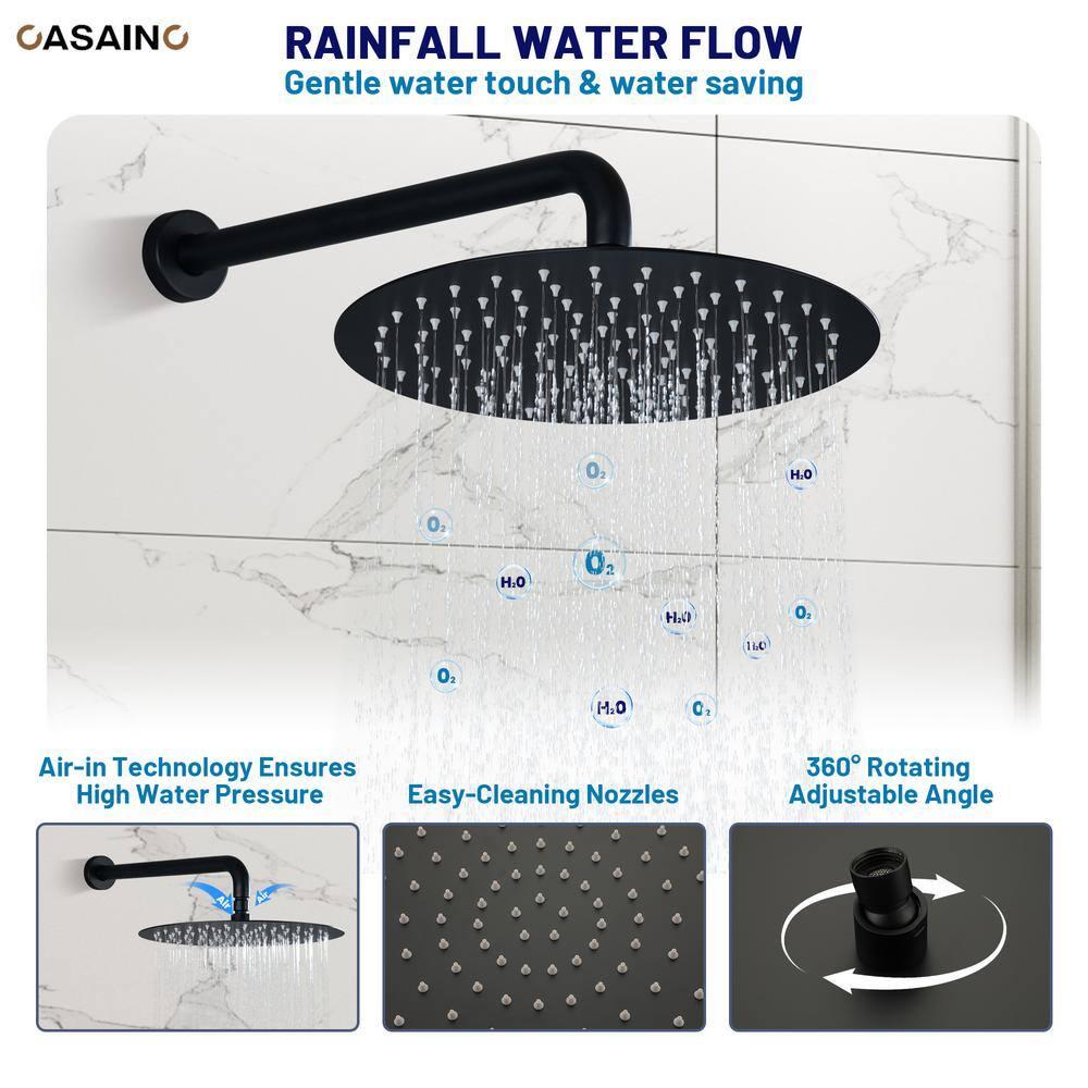 3-Function 12 Inch Temperature Digital Display Shower System With 2-Setting Slider Bar Handheld And 4Pcs Body Jets
