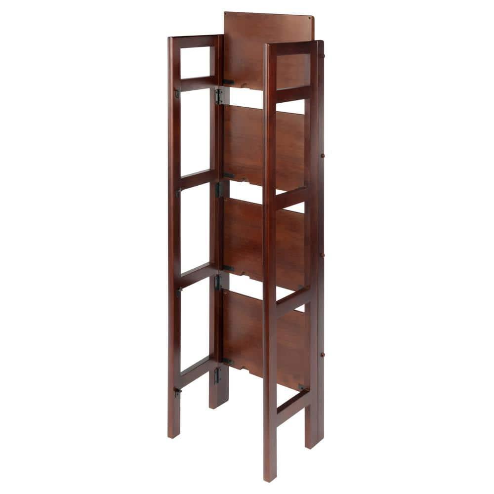 51.34" Terry Folding Bookcase Walnut - Winsome: Beech Wood, 4 Shelves, Space Saver
