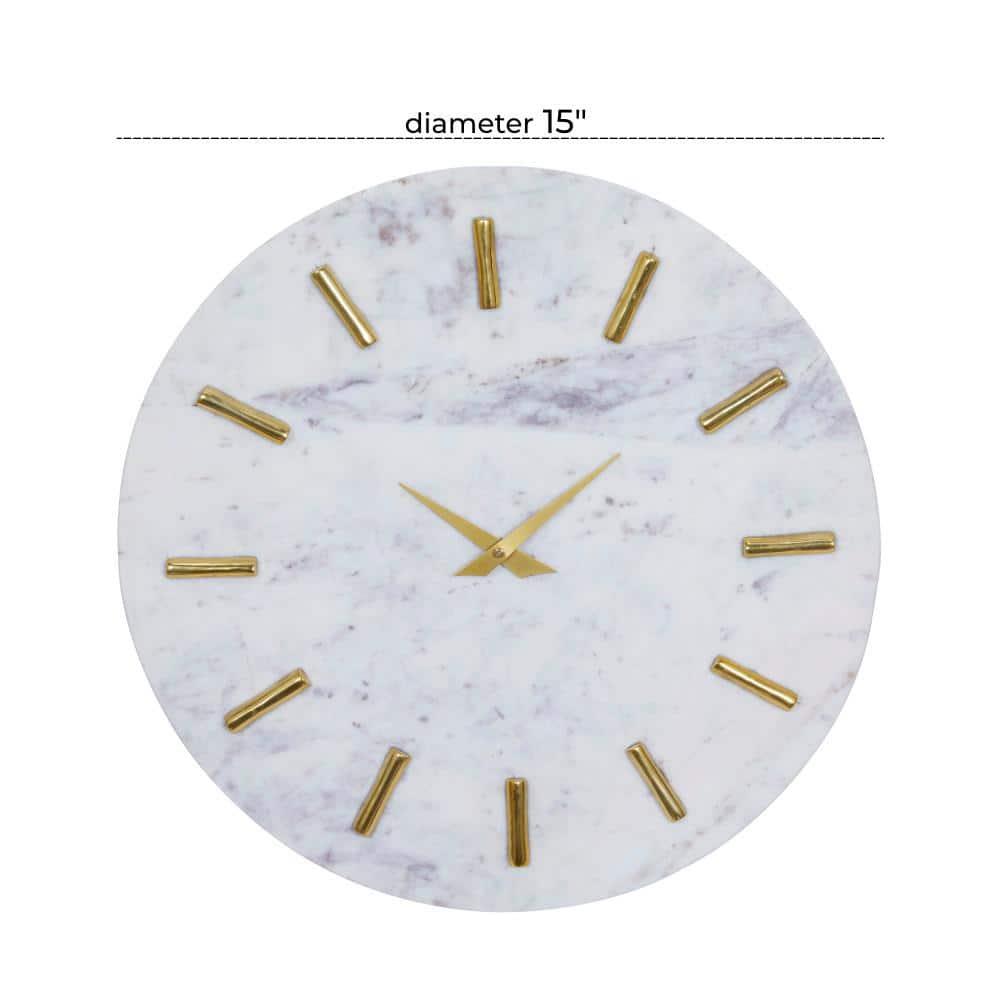 CosmoLiving by Cosmopolitan Marble Decorative Wall Clock with Gold Metal Accents