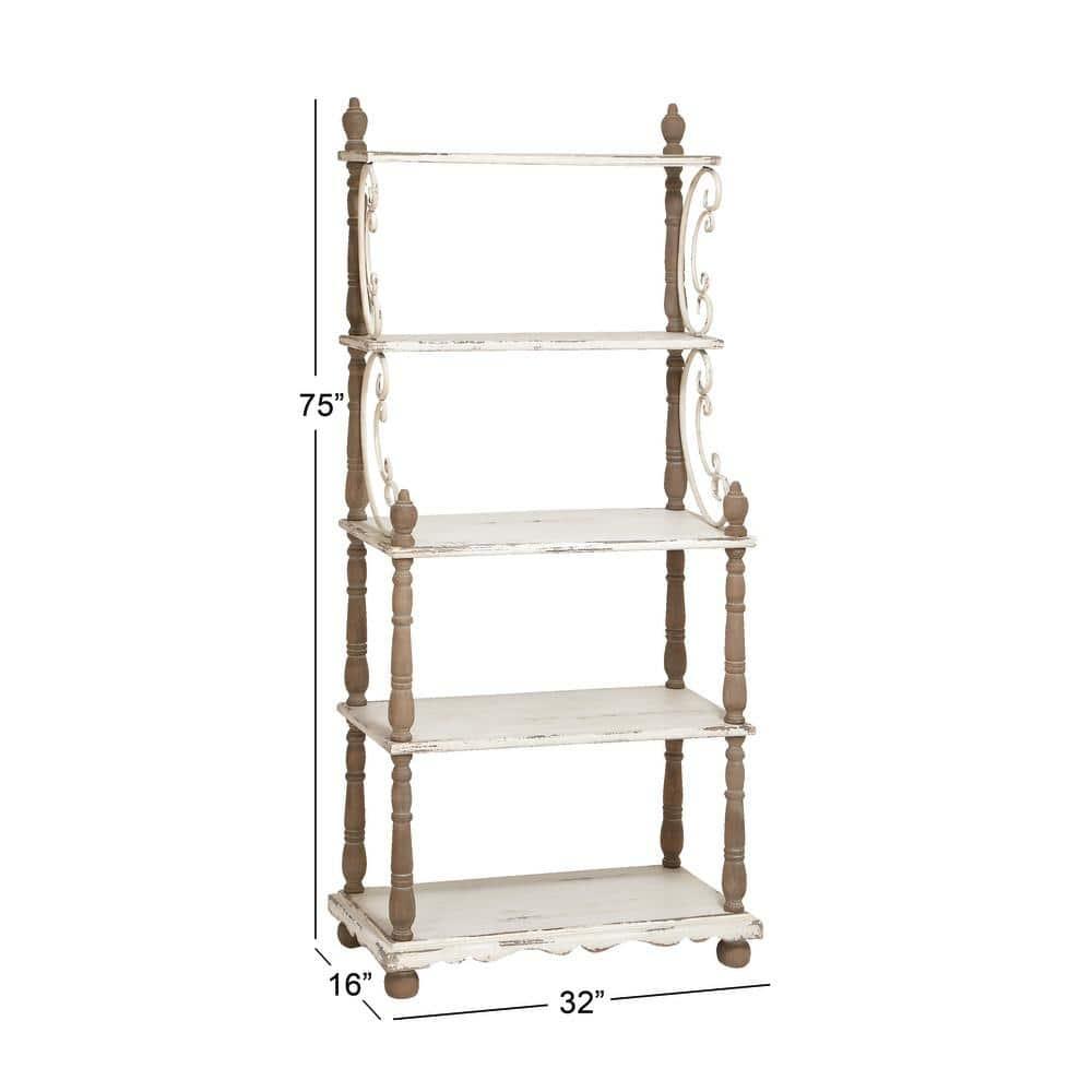 75" x 32" Farmhouse Wood Shelving Unit Off White - Olivia & May: 5-Tier Storage Bookcase