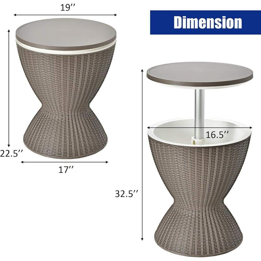 Topcobe 3 in 1 8 Gallon Patio Rattan Cooler Bar Table with Adjust Ice Bucket, Outdoor Patio Furniture for Balcony Garden Backyard -Brown