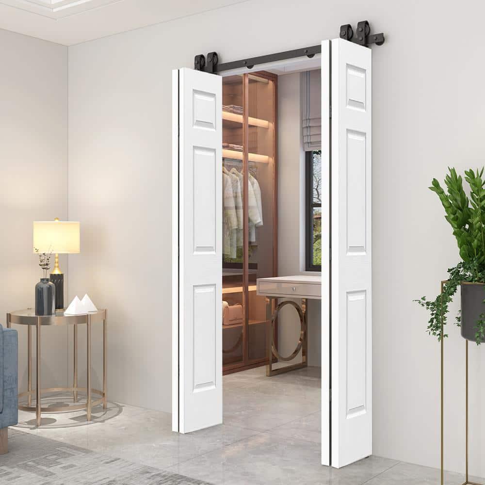 Calhome Paneled MDF Composite Double Bifold Barn Doors with Installation Hardware Kit