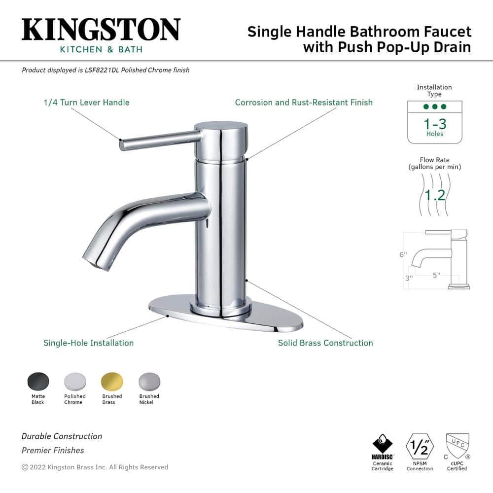 Kingston Brass Concord Single-Handle 1-Hole Deck Mount Bathroom Faucet with Push Pop-Up