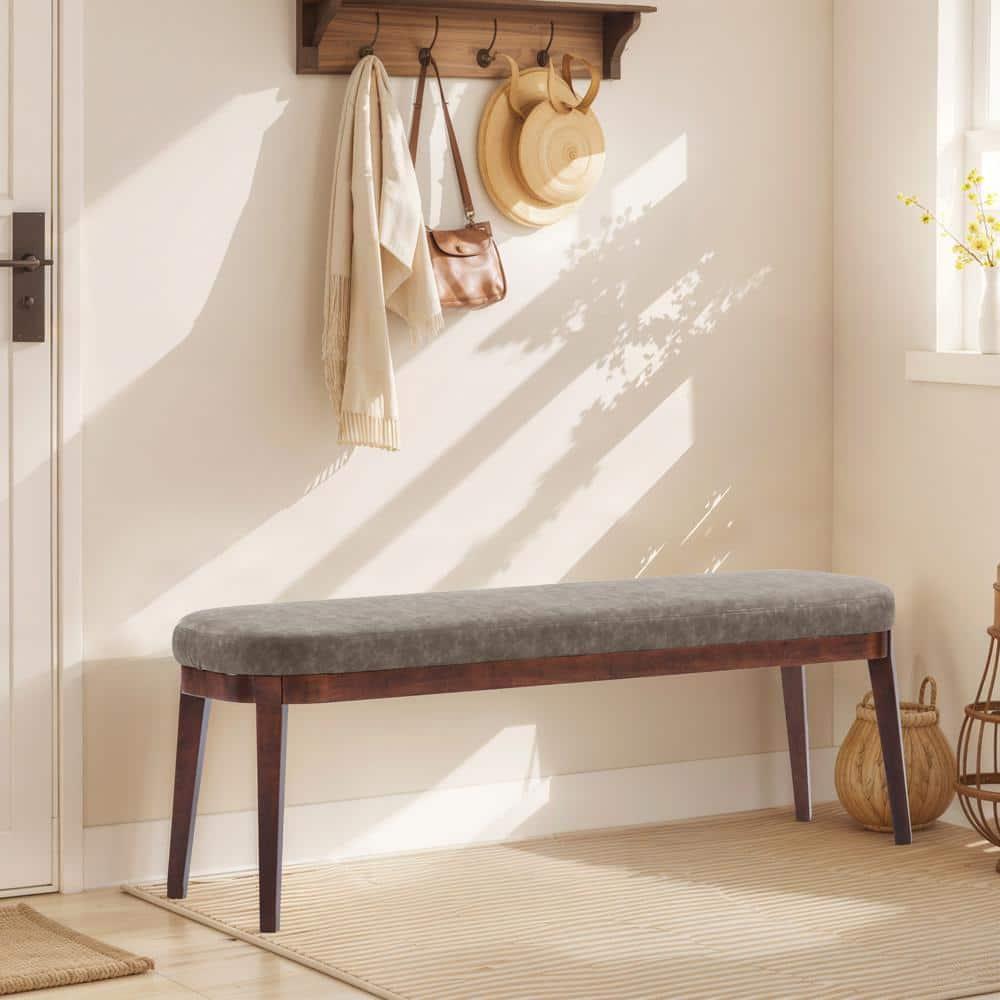 Christopher Knight Home Forma Mid-Century Modern Faux Leather and Rubberwood Upholstered Bench, Brown