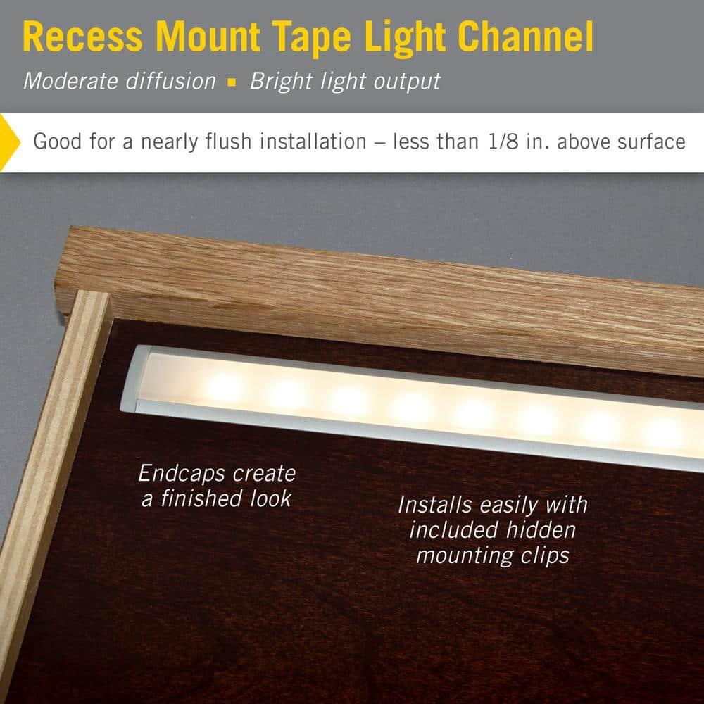 Silver Recess Mount LED Tape Light Channel with Frosted Cover
