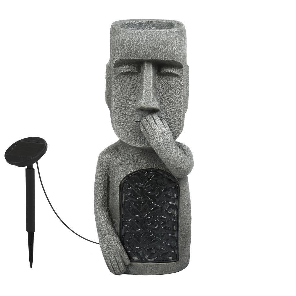 LuxenHome Gray MgO Set of 3 Garden Easter Island Solar Statues