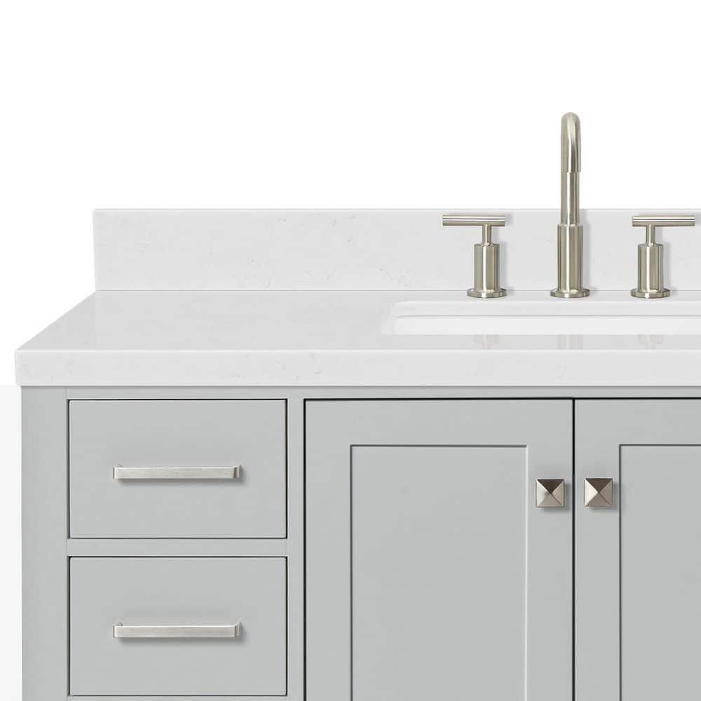 ARIEL 48" Grey Bathroom Vanity Base Cabinet, Single Sink Configuration, 2 Soft Closing Doors, 9 Full Extension Dovetail Drawers, Brushed Nickel