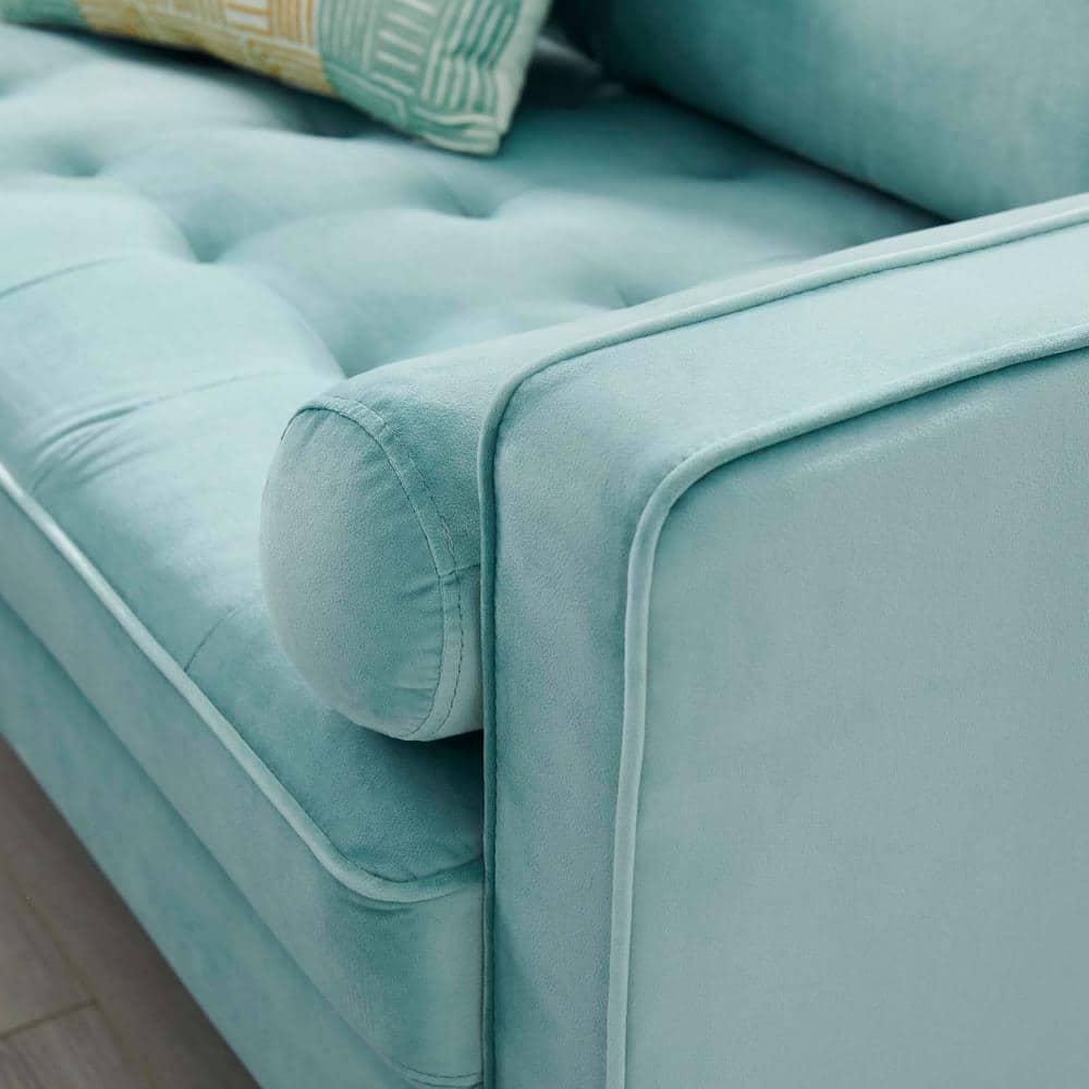 Modway Valour Modern Performance Velvet Loveseat in Mint Green/Walnut
