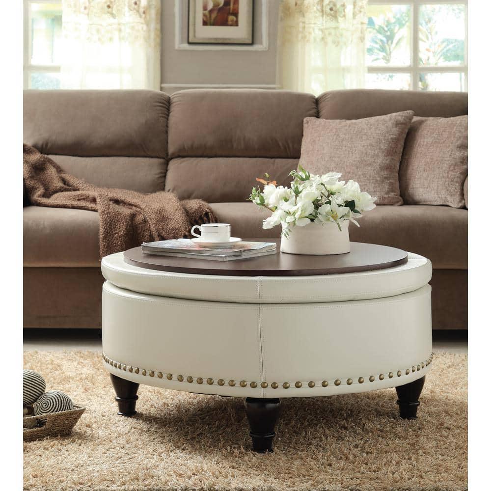 INSPIRED by Bassett Augusta Storage Leather Ottoman in Cream