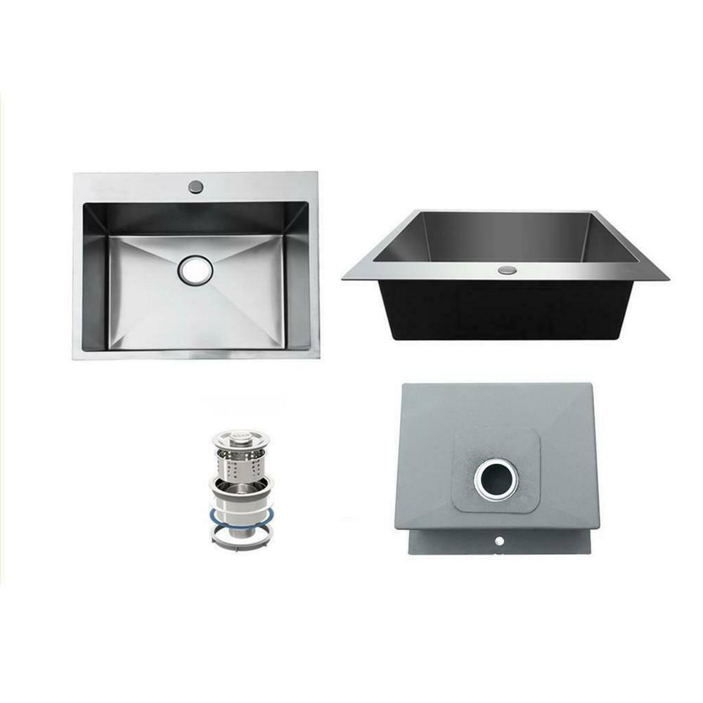 25 Inch Stainless Steel Drop-In Kitchen Sink, Single Bowl Topmount Sink
