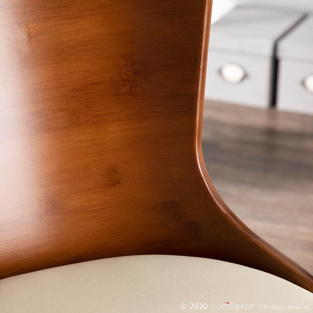 LumiSource Bocello Mid-Century Modern Chair Cream/Walnut: Faux Leather, Wood Frame, Floor Protectors