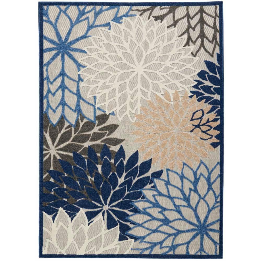Nourison Aloha Floral Bloom Flatweave High-Low Indoor Outdoor Area Rug Blue/Multicolor 6' x 9'