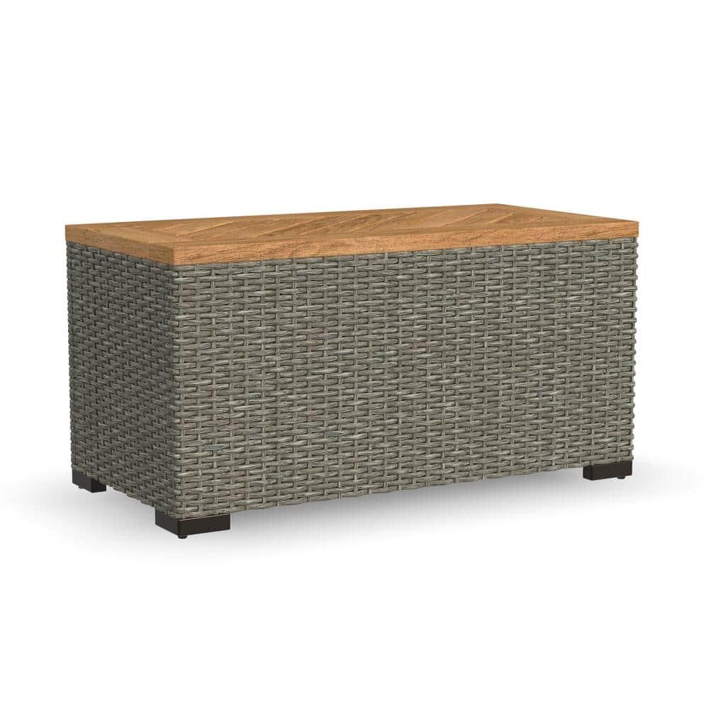 Homestyles Boca Raton Rattan Outdoor Storage Table in Brown