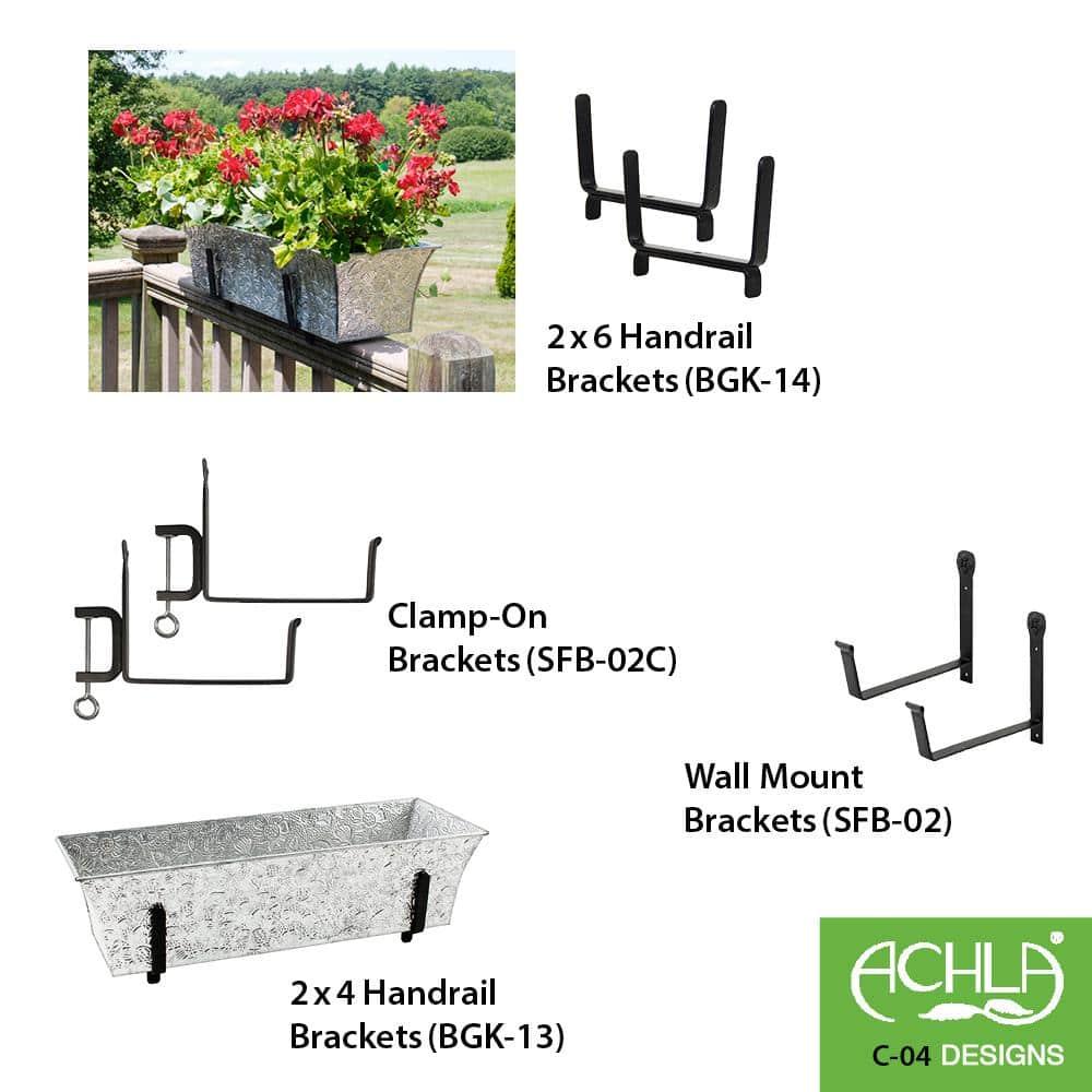 Rectangular Embossed Floral Pattern Planter Box - ACHLA Designs: Galvanized Steel, Drain Holes, Wall-Mountable
