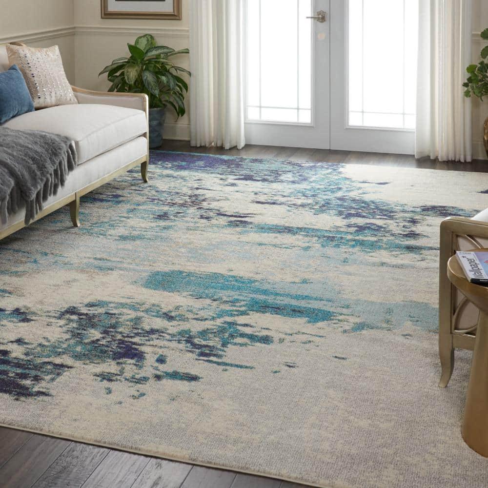 Nourison Celestial CES02 Indoor only Area Rug - Ivory/Teal Blue 9' x 12'