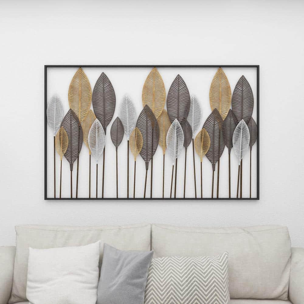 DecMode Bronze Metal Tall Cut-Out Leaf Wall Decor with Intricate Laser Cut Designs