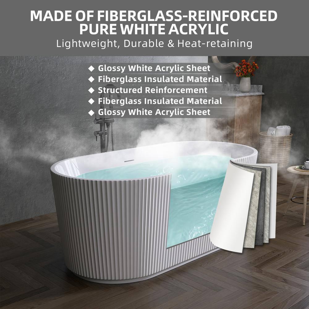 ZEAFIVE WZ48-GW59-R 59" X 30" Freestanding Corner Soaking Acrylic Bathtub