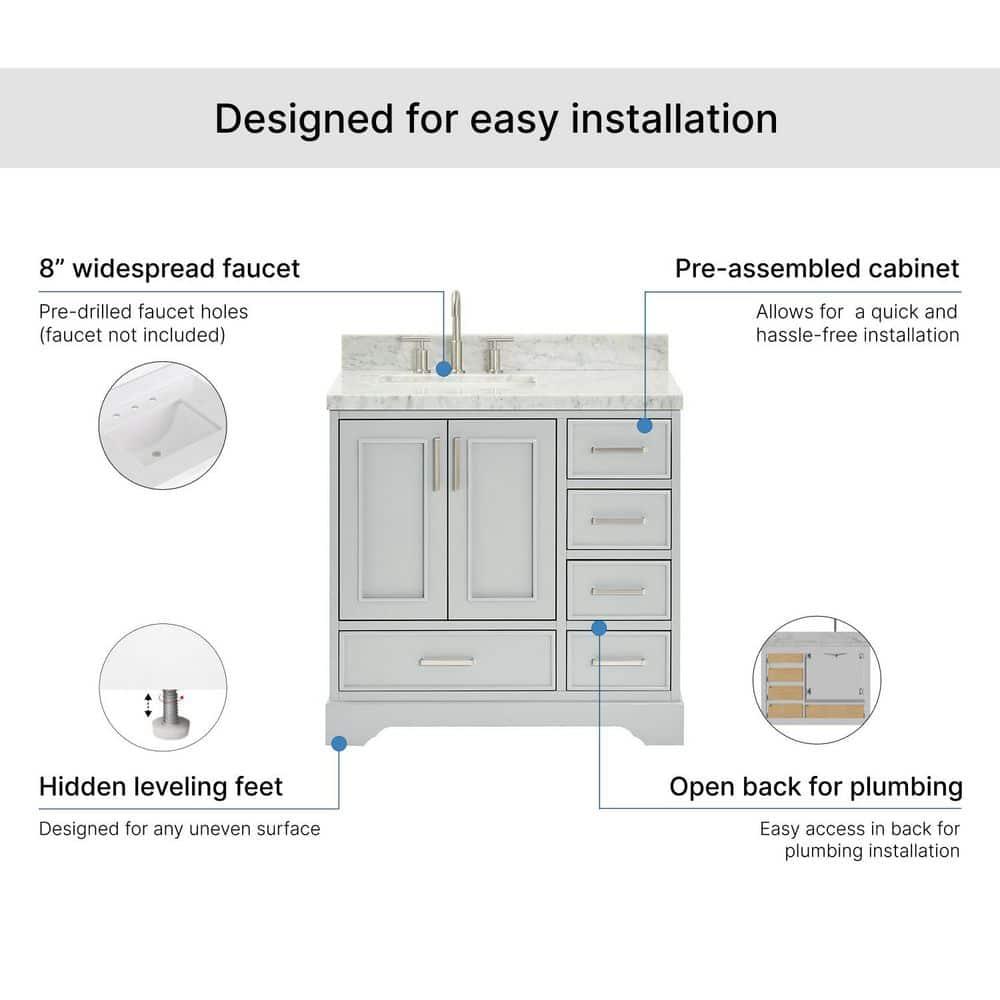 Ariel M037slcwrvo Stafford 37" Free Standing Single Basin Vanity Set - Grey