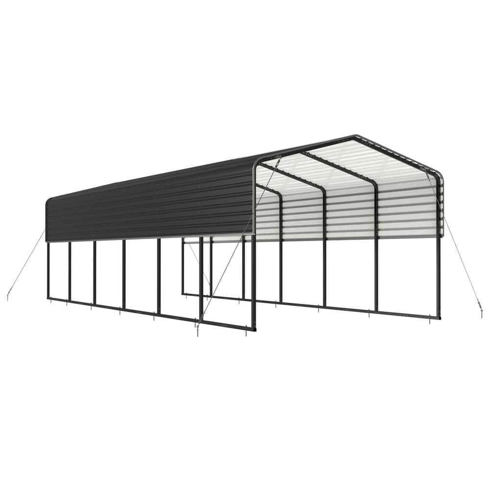 ALEKO 30L x 12W x 9.6H ft. Metal Carport with Corrugated Roof - Black