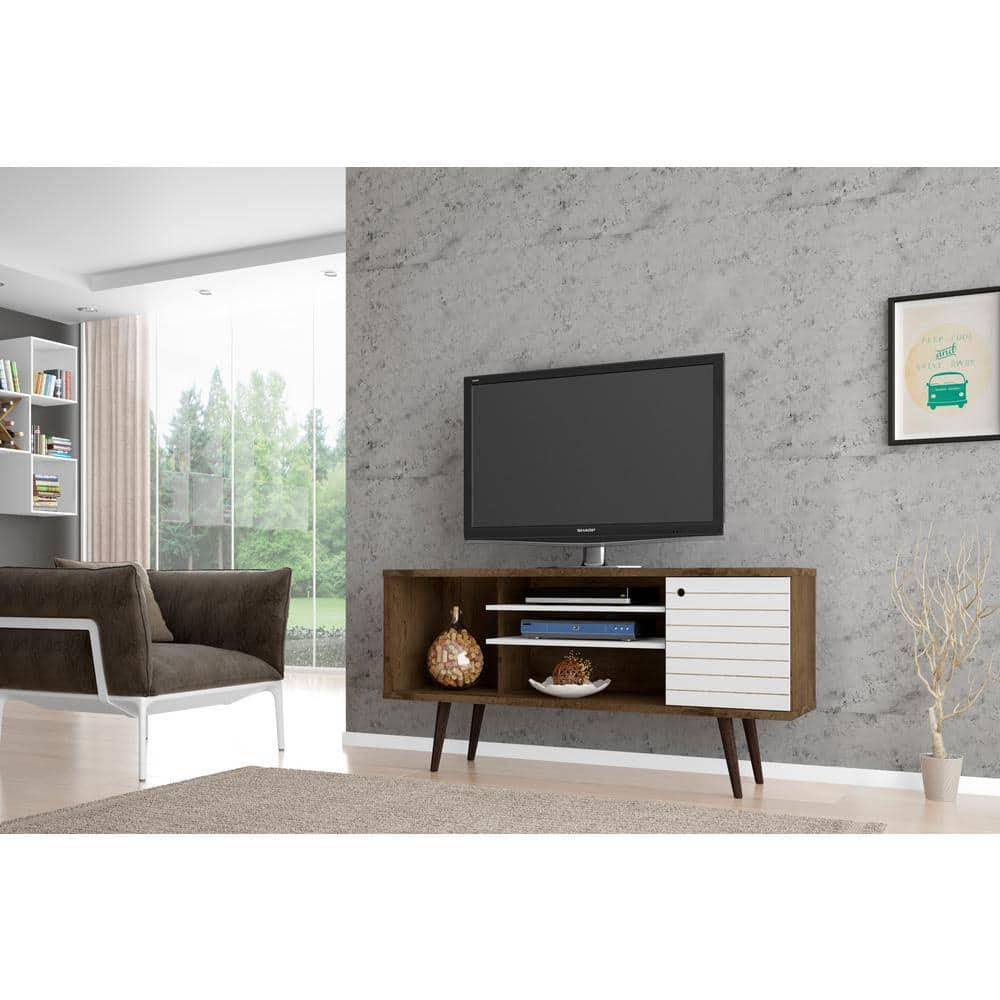 Manhattan Comfort Liberty 53 Inch Mid Century Modern TV Stand, Rustic Brown