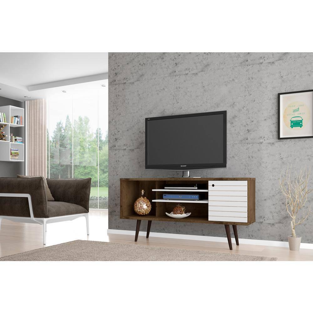 Manhattan Comfort Liberty 53 Inch Mid Century Modern TV Stand, Rustic Brown