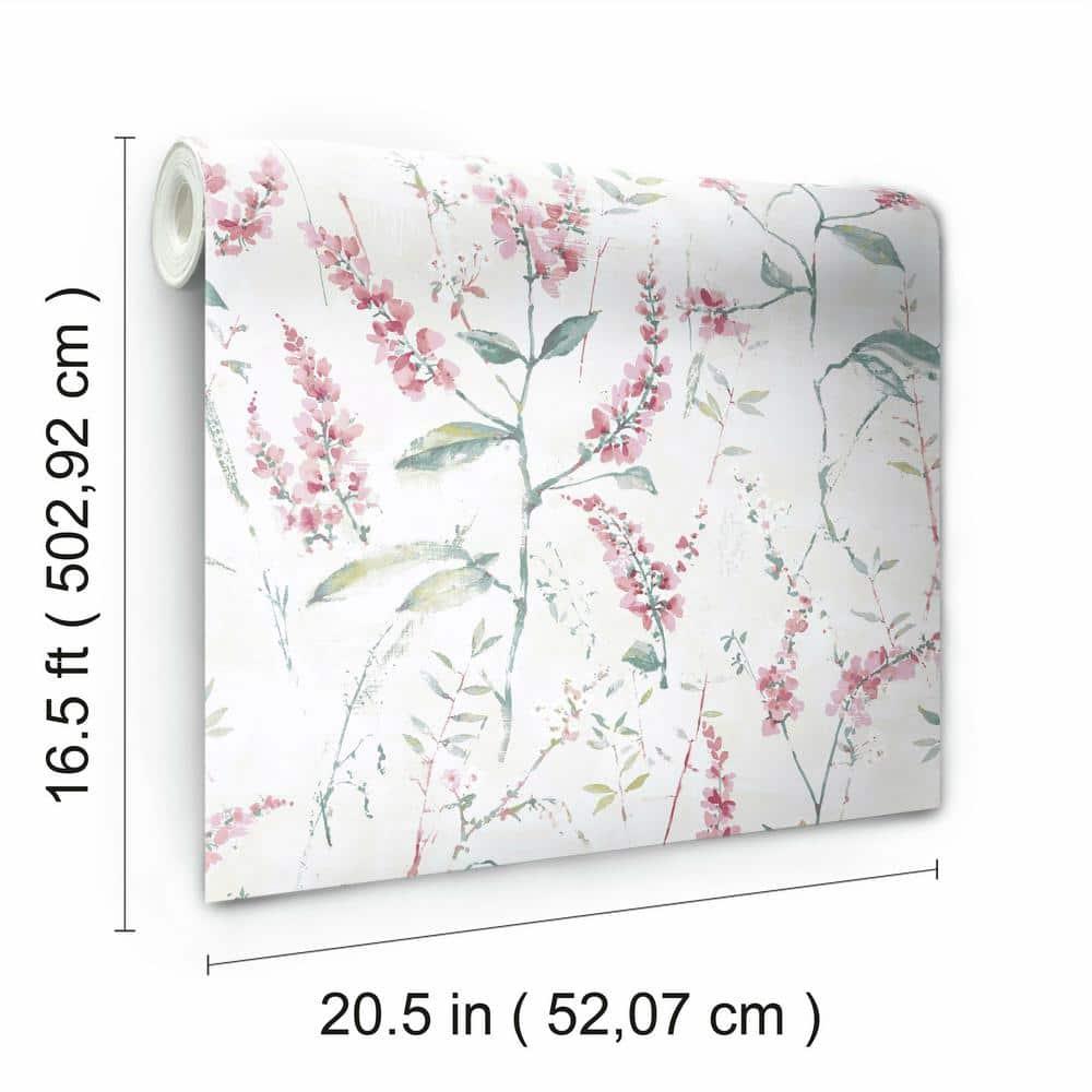 RoomMates Floral Sprig Peel and Stick Wallpaper Pink: Removable Vinyl Botanical Self-Adhesive, 28.2 Sq Ft Coverage