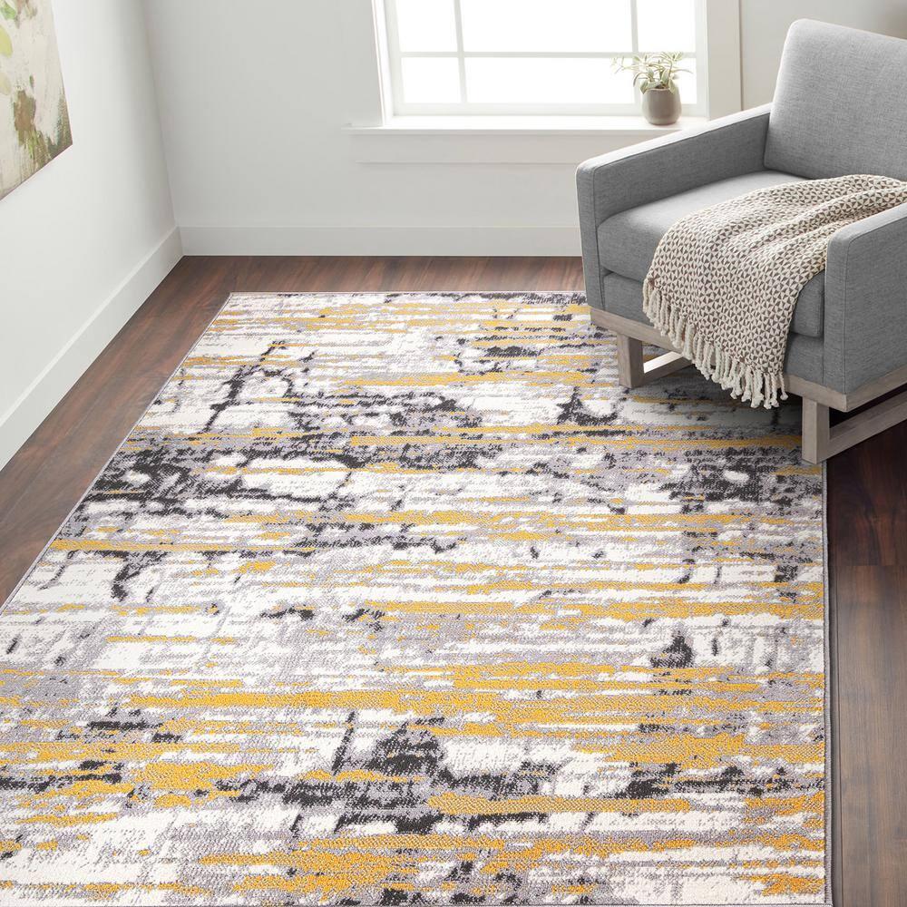 World Rug Gallery Vintage Abstract Modern Area Rug - Yellow 7'10" x 10'