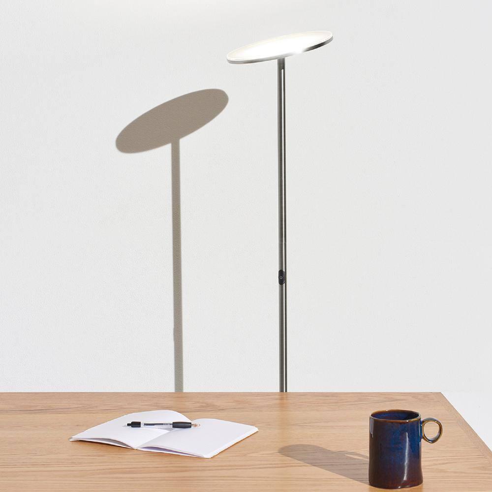 Brightech Sky Modern Dimmable Integrated LED Torchiere Floor Lamp Brushed Nickel: Touch Sensor, 3-Year Warranty, UL Listed