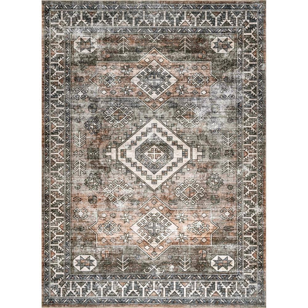 Nuloom 5x8 Machine Washable Rain Haven Vintage Medallion Indoor Area Rug, Rust Non-Slip Backing, Stain Resistant, BedroomLiving Room, Kitchen