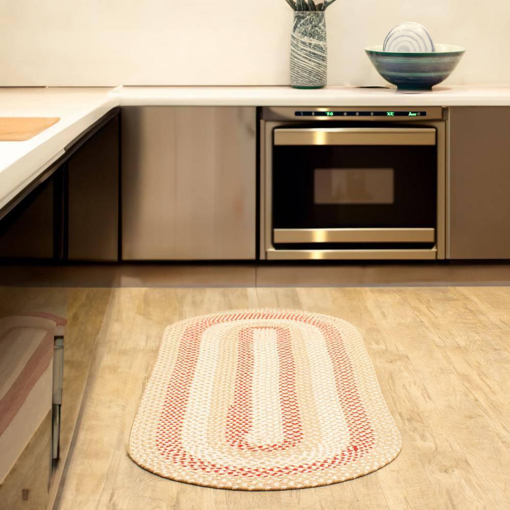 Farmhouse Braided Cotton Beige / Red Area Rug