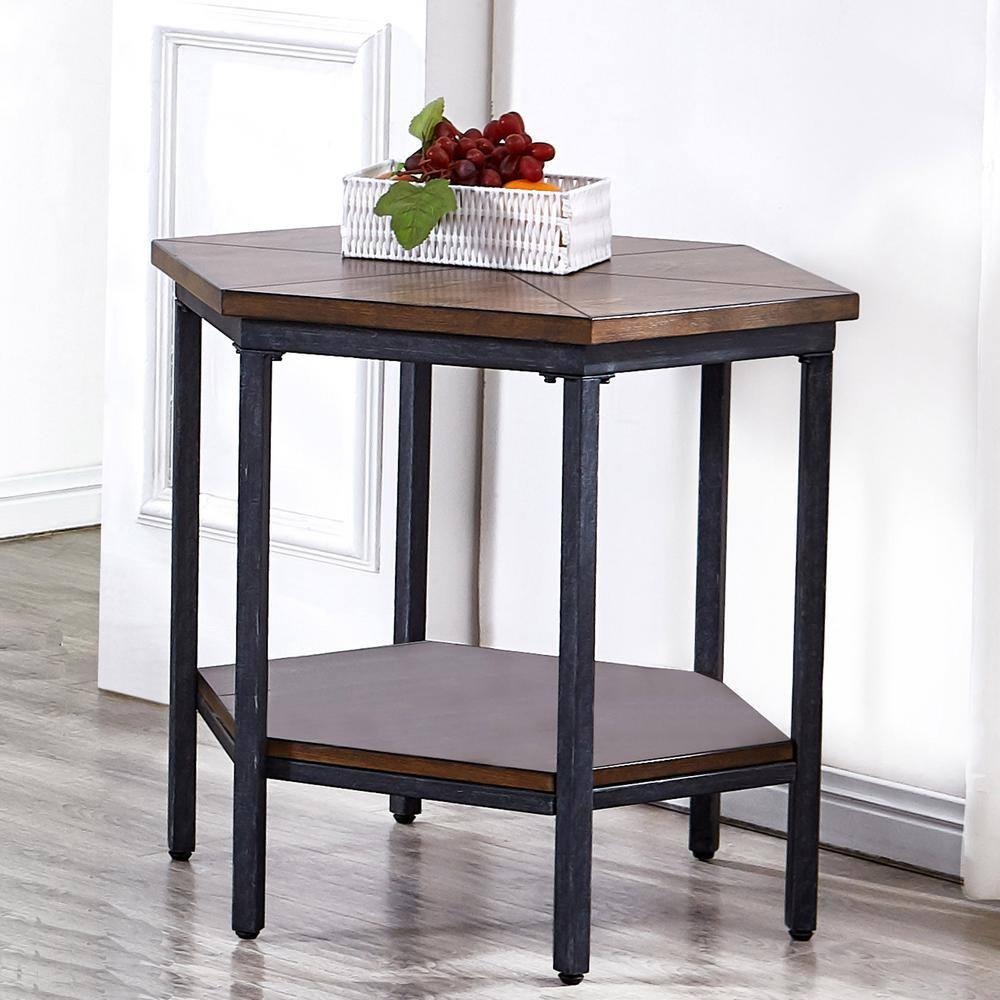 Ultimo Hexagon End Table Metal Brown - Steve Silver Co.: Adjustable Height, Wood Top, Dry Dust Care