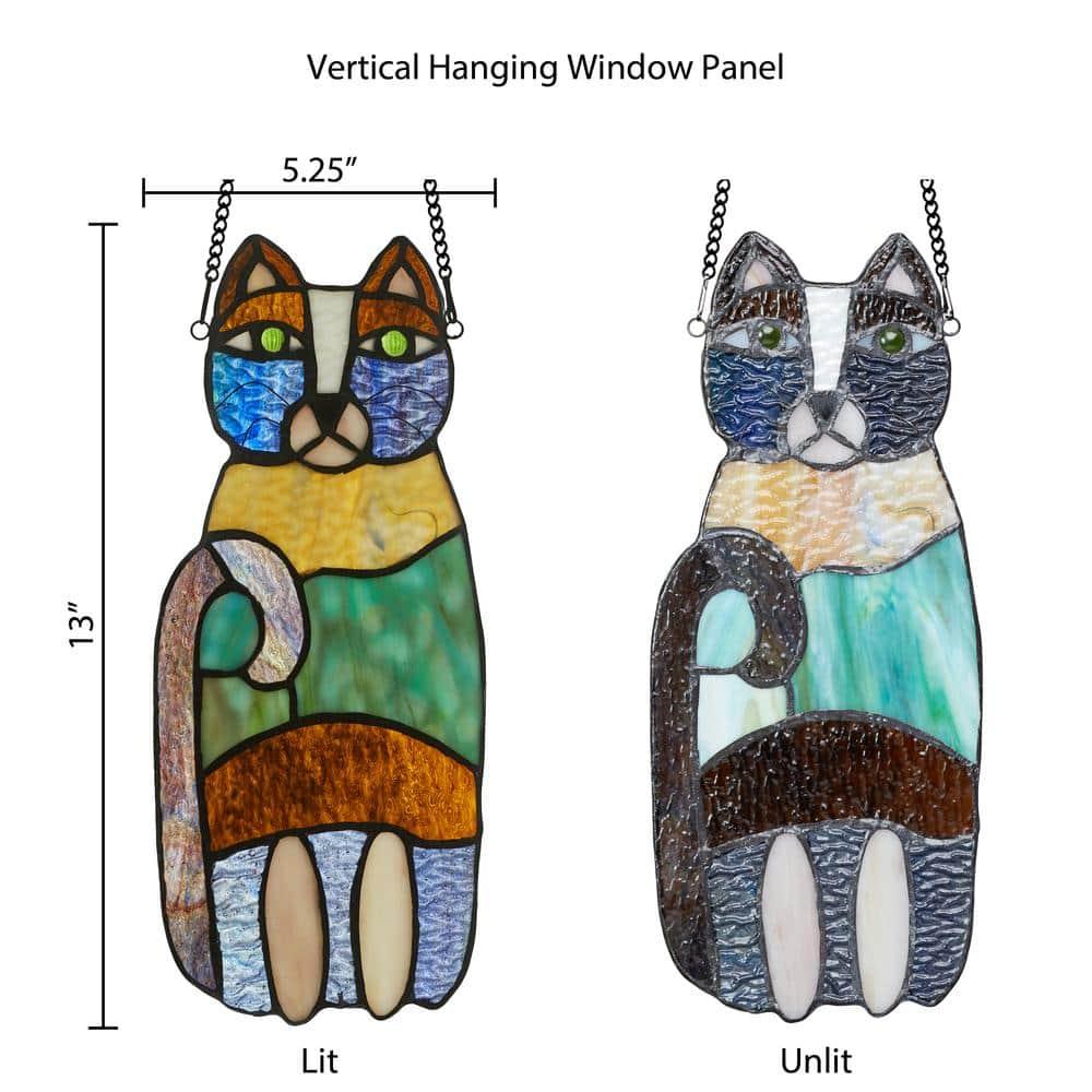 River of Goods  13-in. Crazy Cat Stained Glass Window Panel Purple