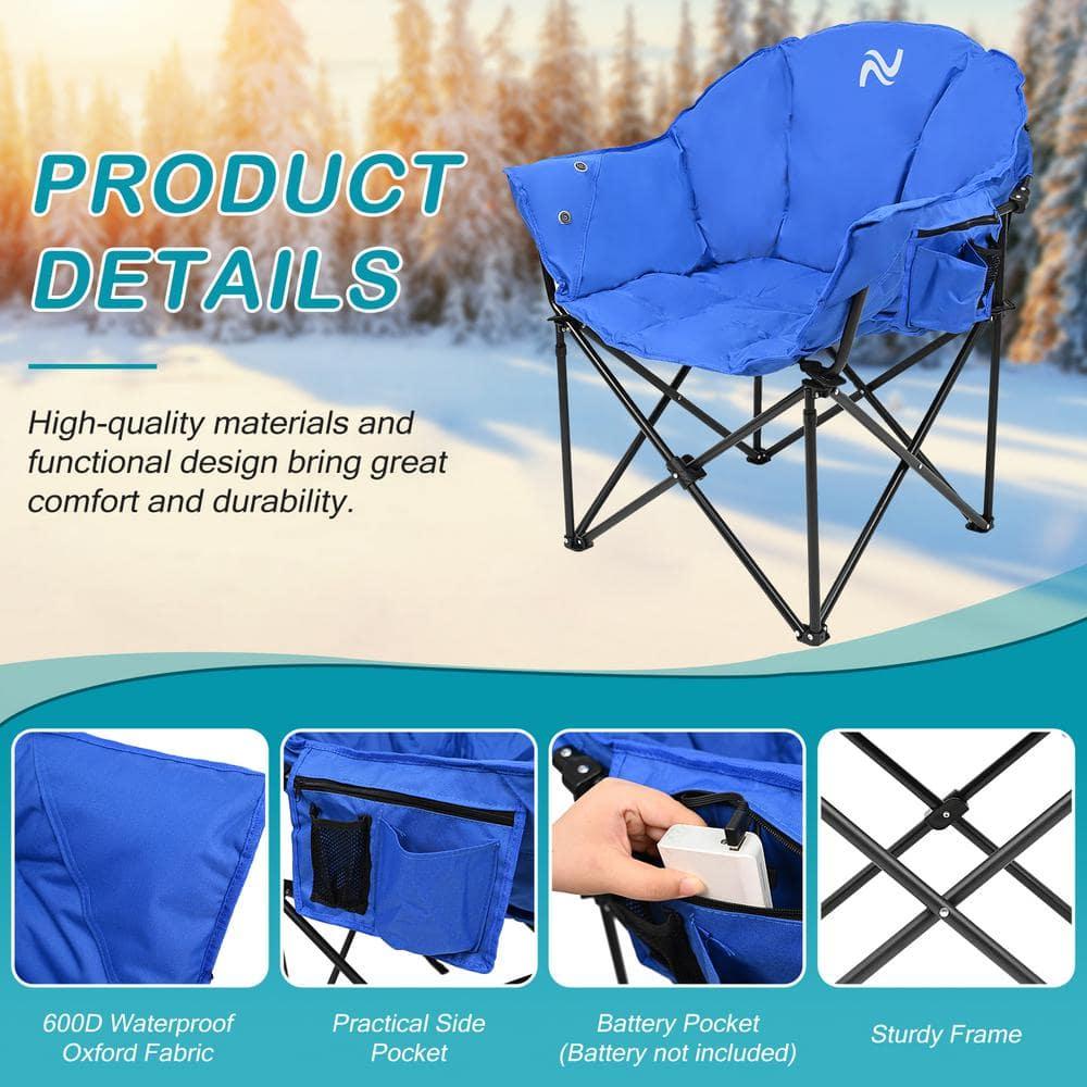 NAIZEA Set of 2 Oversized Heated Camping Chair, Patio Lounge Chairs with 3 Heat Levels, Portable Folding Heated Chair Round Moon Saucer Folding Lawn Chair Outdoor Chair for Camping, Lounge Patio