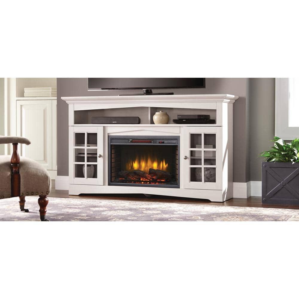 Muskoka Huntley 59" TV Stand Electric Fireplace White Wood Finish for TVs up to 65"