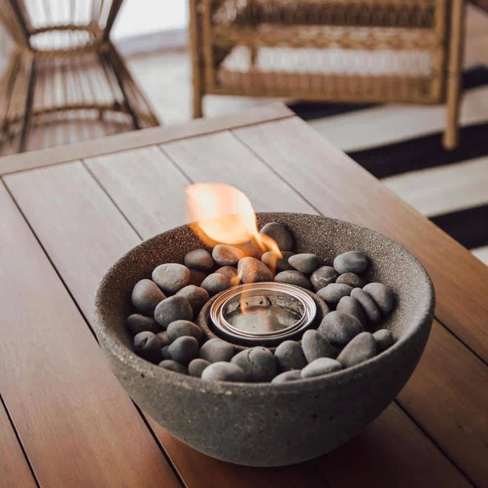 TerraFlame Basin Table Top Fire Bowl Gel Fuel - Stone Cast - White