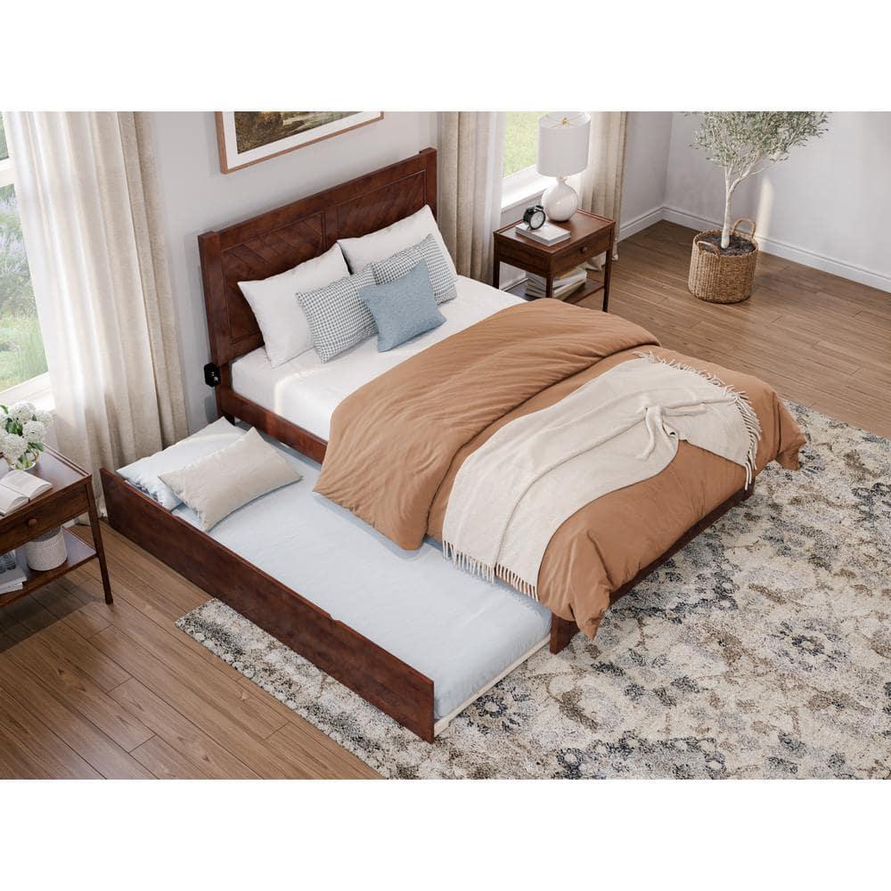 AFI Canyon Walnut Solid Wood Platform Bed with Matching Footboard & Twin Trundle, Full