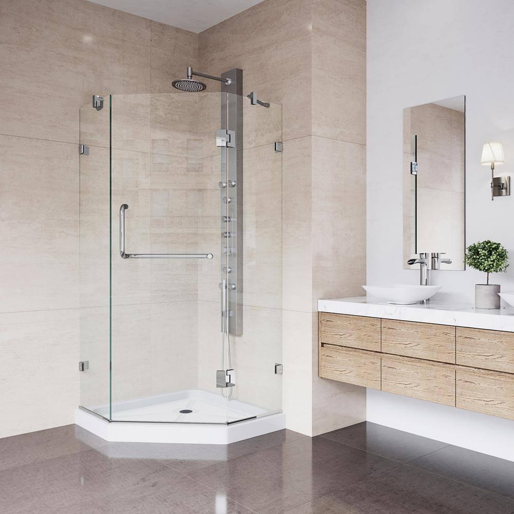VIGO Piedmont 38" W x 38" D x 77" H Hinged Frameless Shower Enclosure with 3/8  Clear Glass&Base VG6062CHCL38WS