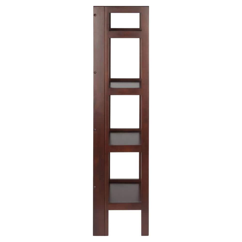 51.34" Terry Folding Bookcase Walnut - Winsome: Beech Wood, 4 Shelves, Space Saver