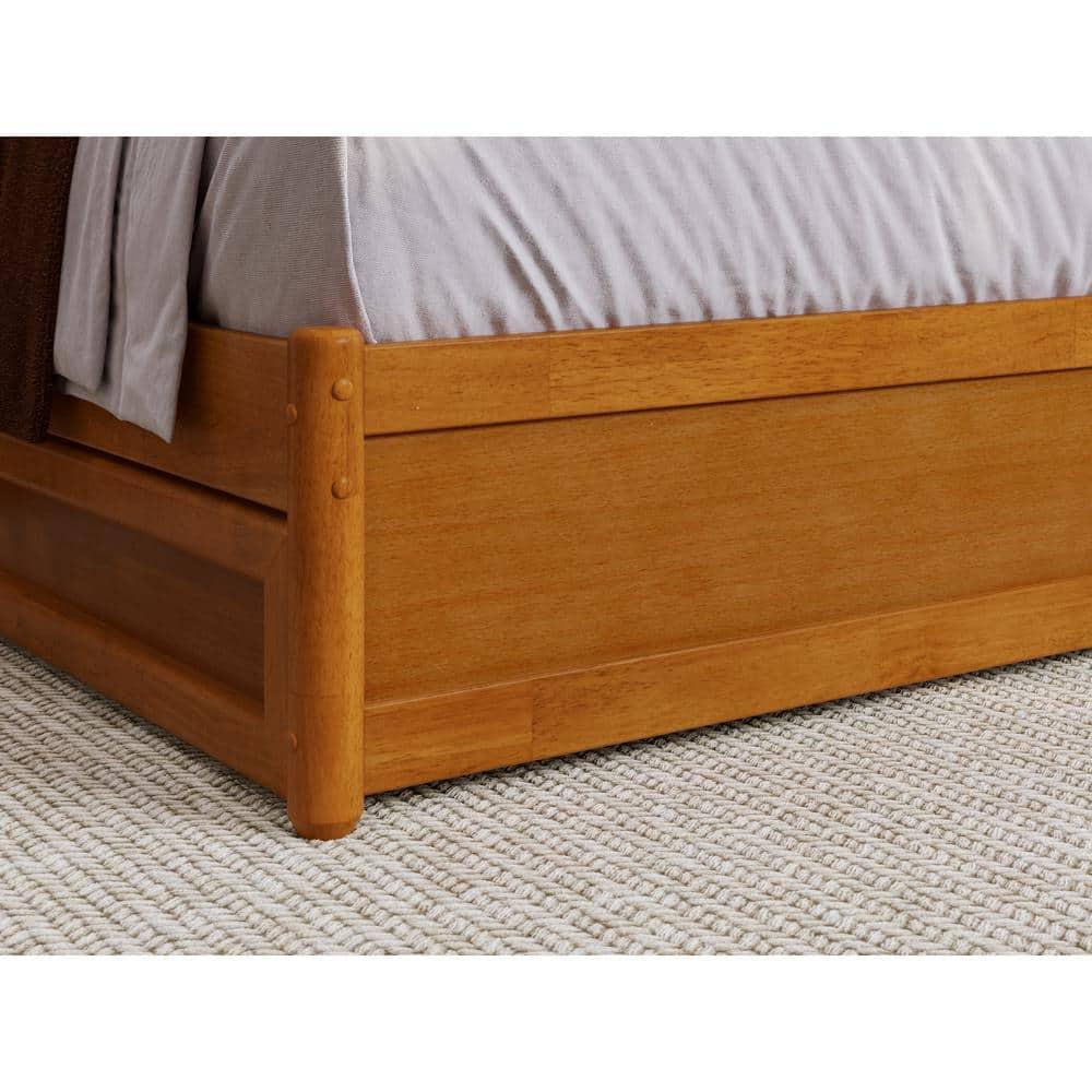 Barcelona Queen Wood Panel Platform Bed with Storage Drawers in Light Toffee