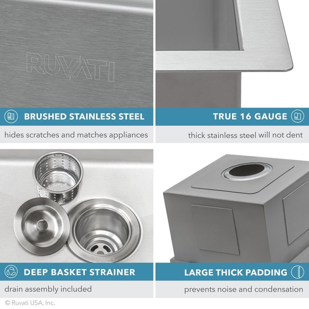 Ruvati Workstation Drop-in Topmount Bar Prep RV Sink 16 Gauge Stainless Steel