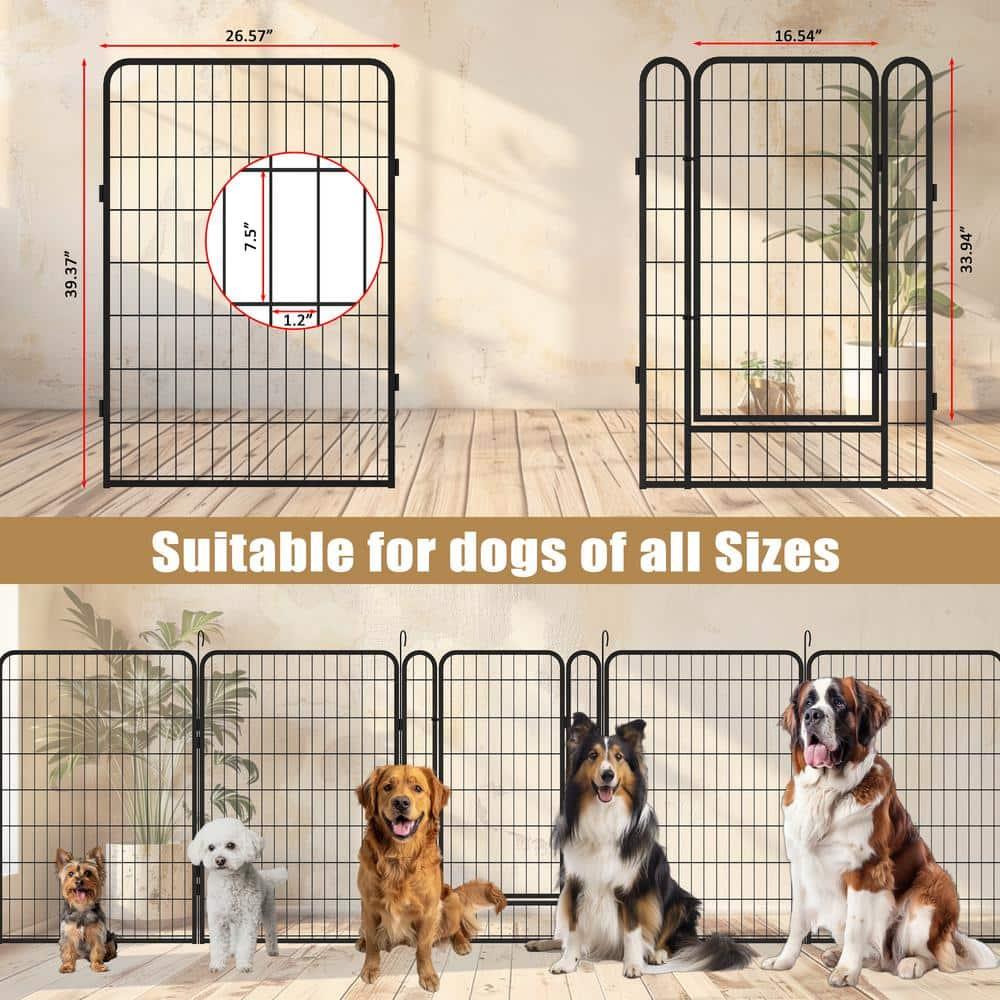 Resenkos Dog Rabbits Fence Blocker,Garden Fence,39.37"H Pet Pen 8-piece pack - Black